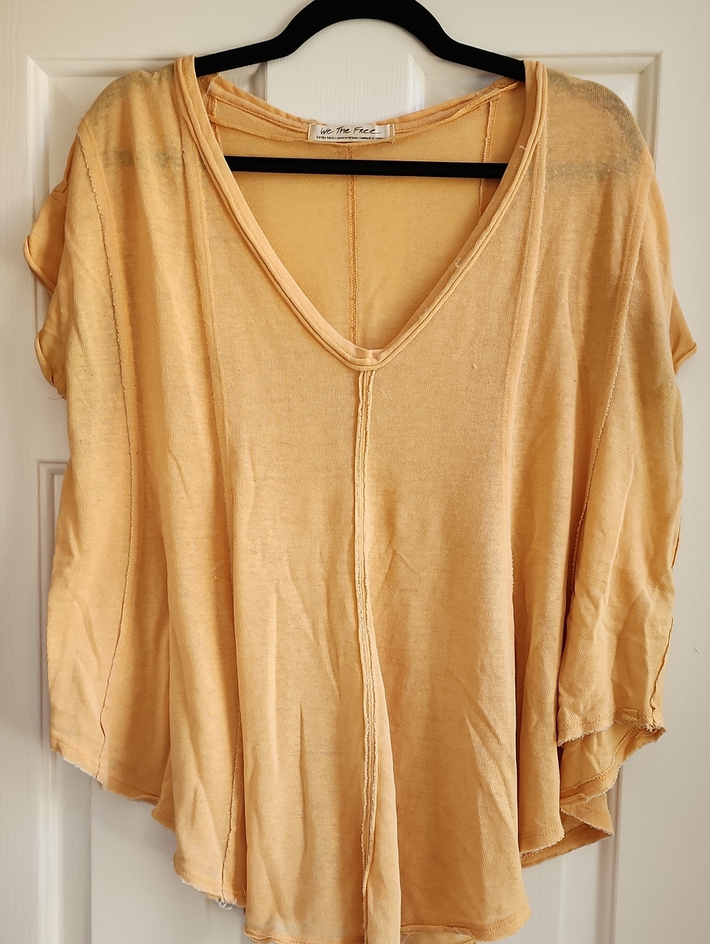 Free People Yellow V-Neck Draped Tunic Top